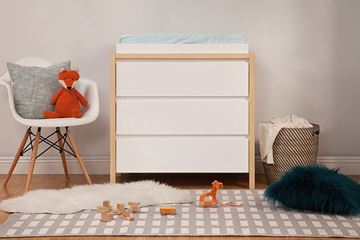 Picture of BabyLetto Bingo 3-Drawer Changer Dresser White / Washed Narutal with Cool Mint-White / Washed Natural Finish