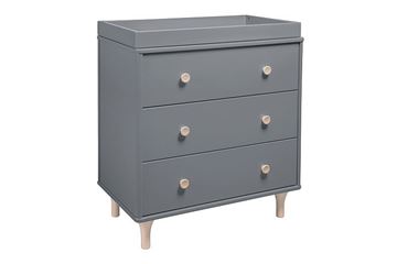 Picture of BabyLetto Lolly 3-Drawer Dresser Changer, flat pack Grey / Washed Natural-White / Natural