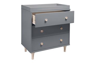 Picture of BabyLetto Lolly 3-Drawer Dresser Changer, flat pack Grey / Washed Natural-White / Natural
