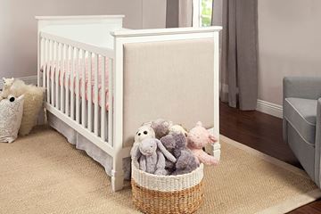 Picture of Davinci Lila 3 in 1 Convertible Crib In White With Oatmeal Fabric Finish