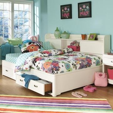 Picture of Legacy Kids Park City in White Bookcase Headboard, Twin 3/3 - Full 4/6 (2 Sliding Doors, 1 Shelf, 1 Storage Area, Cord Access)