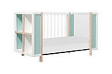 Picture of BabyLetto Bingo 3-in-1 Convertible Crib and Storage Combo with toddler rail White / Washed Narutal with Cool Mint-White / Washed Natural Finish